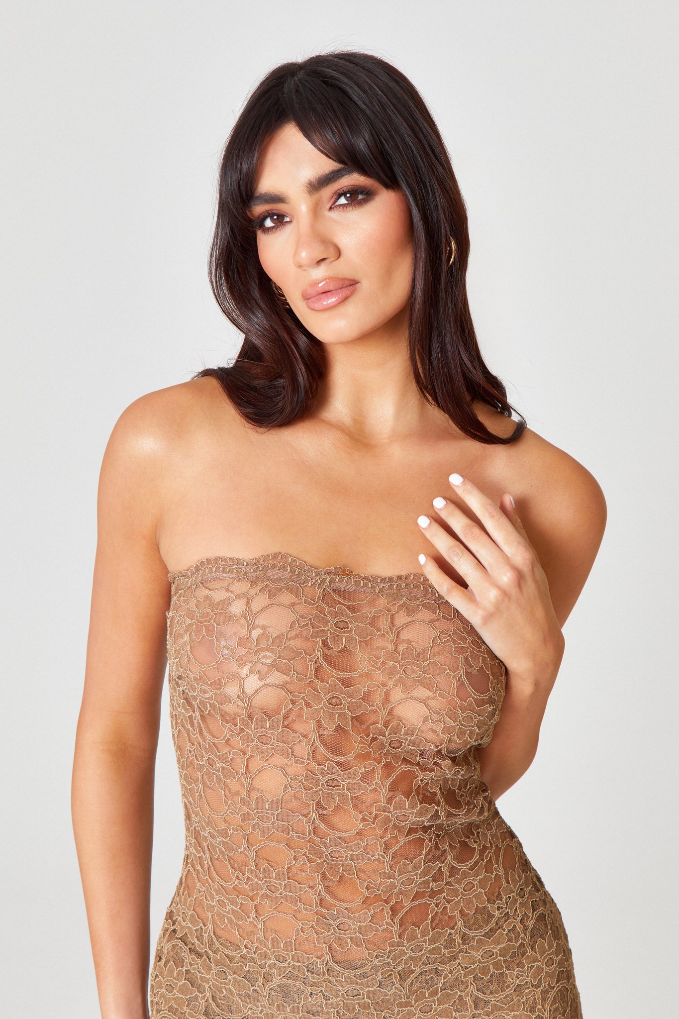 Taupe Lace Longline Top