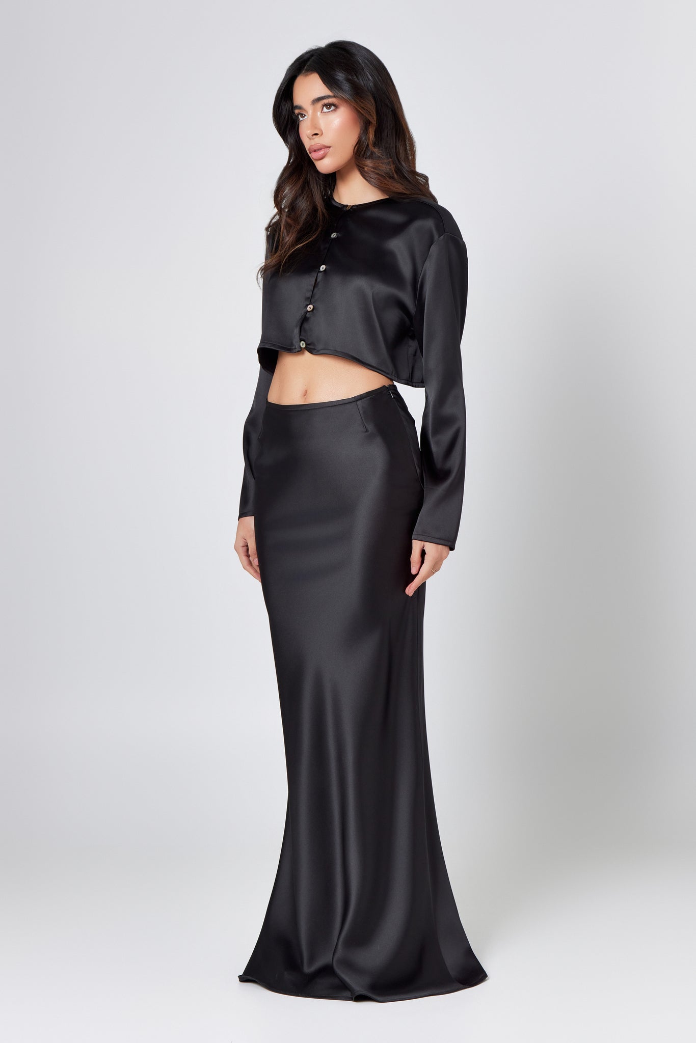 Black Satin Maxi Skirt – Hyphen