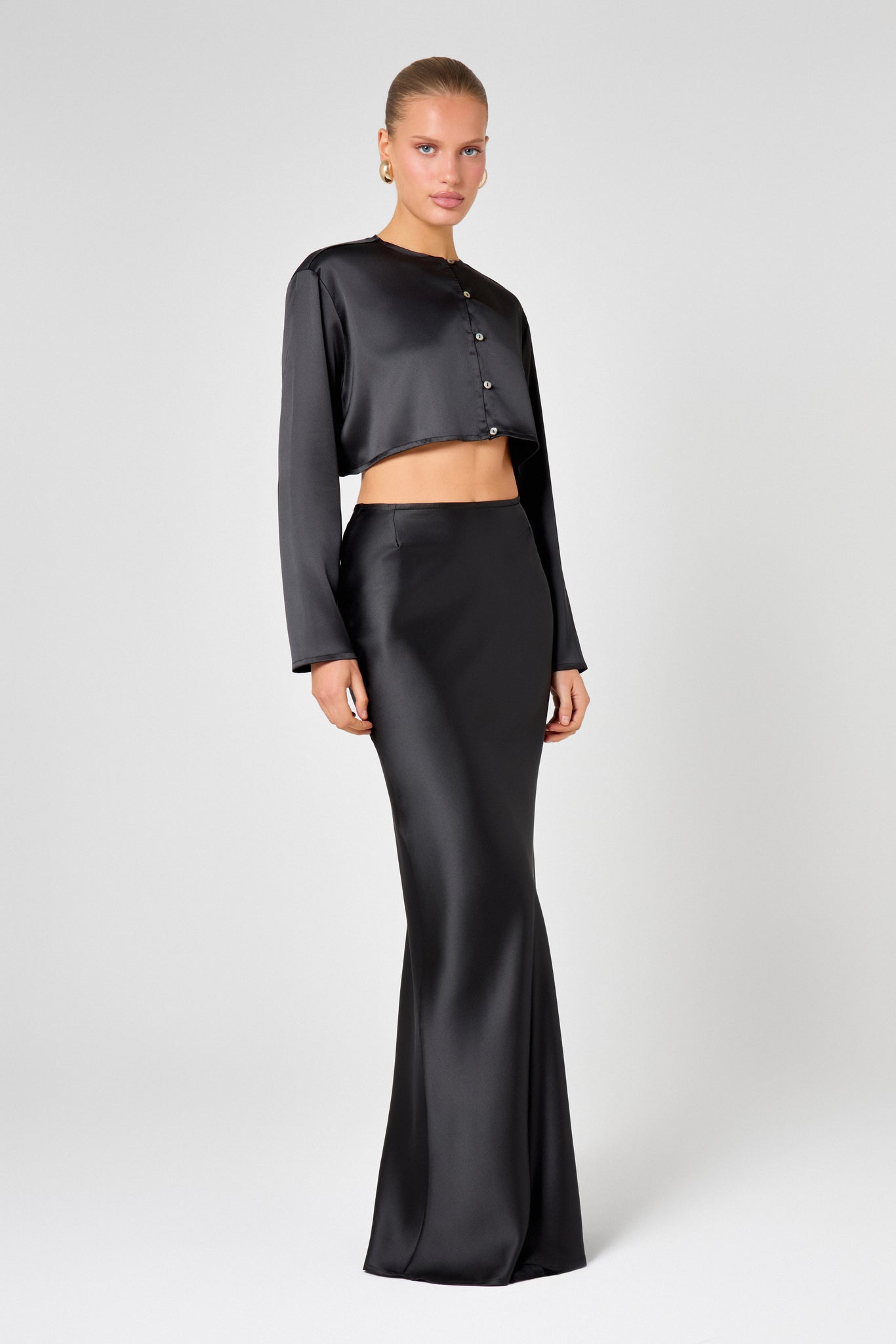 Black Satin Maxi Skirt