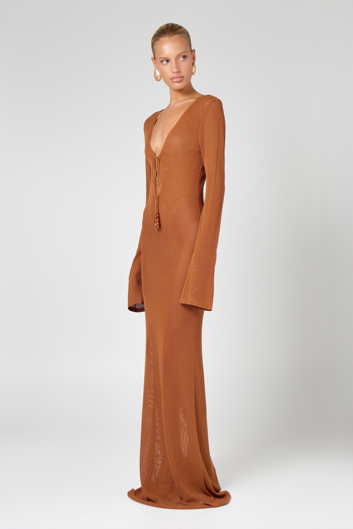 Brown Knit Maxi Dress Hyphen Brown Knit Maxi Dress Hyphen