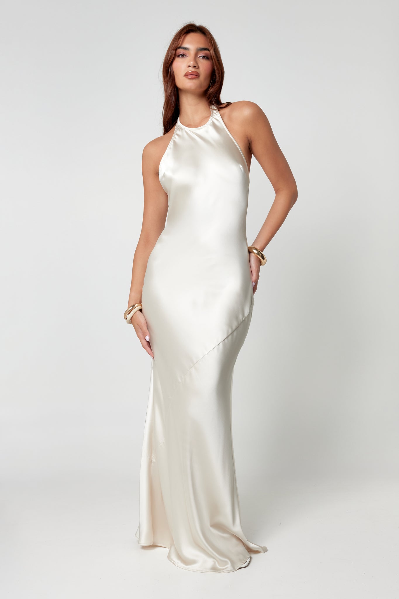 Ivory Satin Maxi Dress Hyphen Ivory Satin Maxi Dress Hyphen
