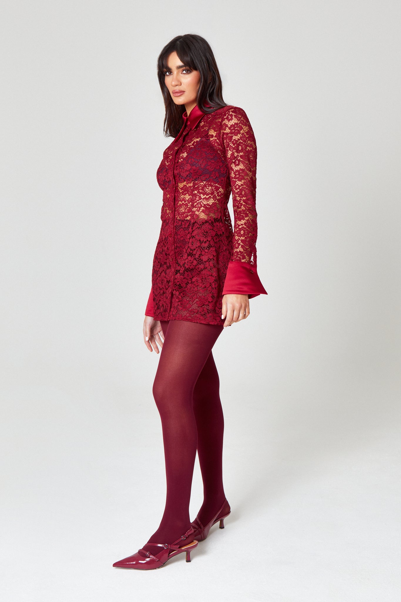 Bordeaux Lace Shirt Dress Hyphen Bordeaux Lace Shirt Dress Hyphen