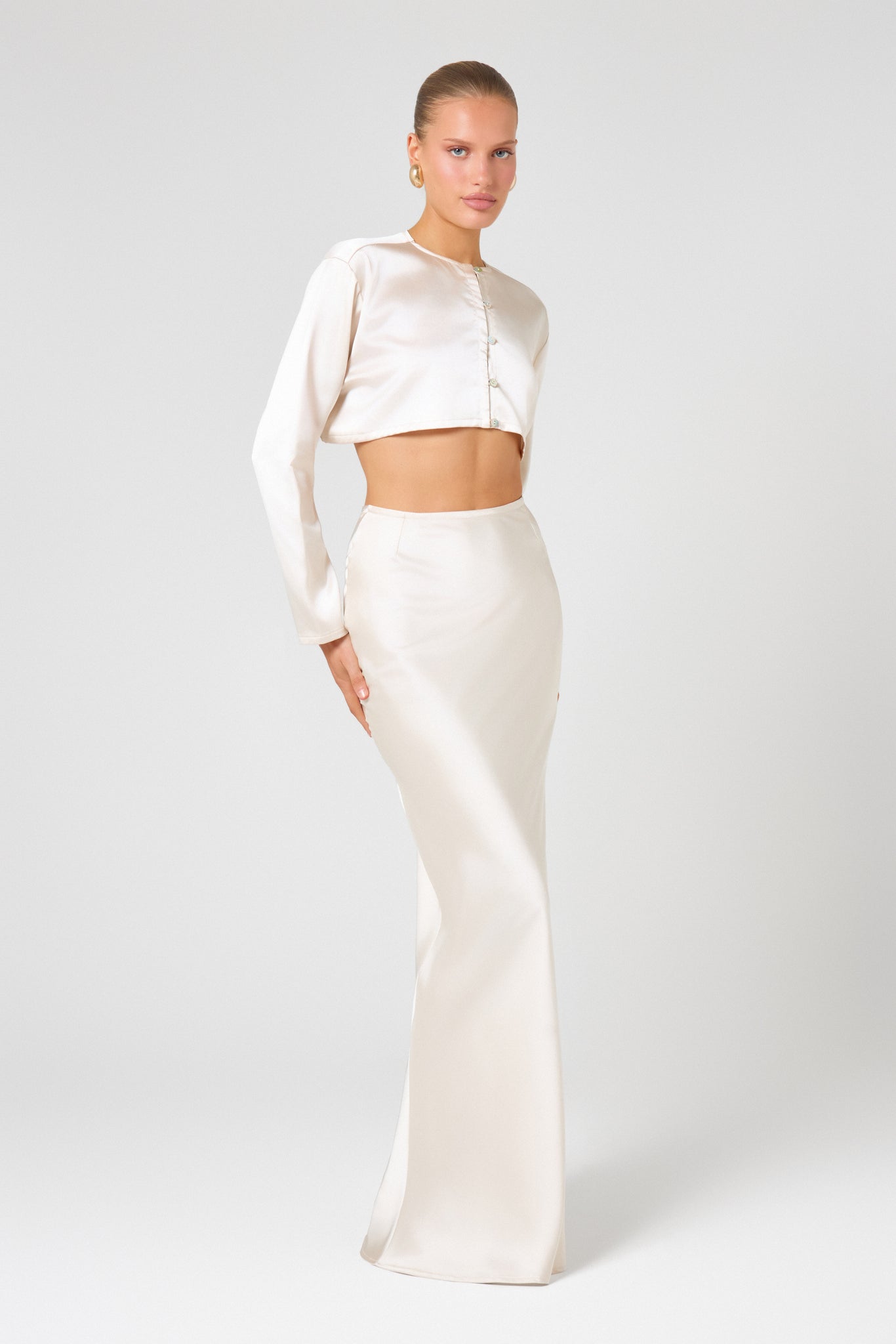 Ivory Satin Maxi Skirt